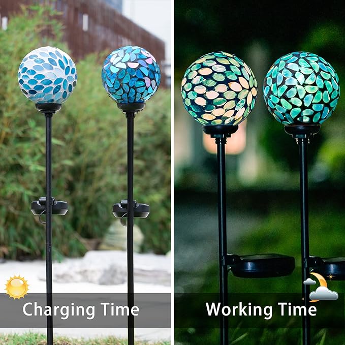 VCUTEKA Solar Lights Outdoor Decorative, Mosaic Solar Garden Light Waterpoof LED Pathway Stake Light for Landscape Lawn Patio Yard Decoration, 2 Pack-Ruum Studio Home