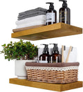 BGMG Wood Floating Shelves for Wall 16 inch Set of 2, Rustic Wooden Wall Mount Shelves for Living Room Bedroom Kitchen Farmhouse-16x6.7x1.25 inch- Gold Oak-Ruum Studio Home