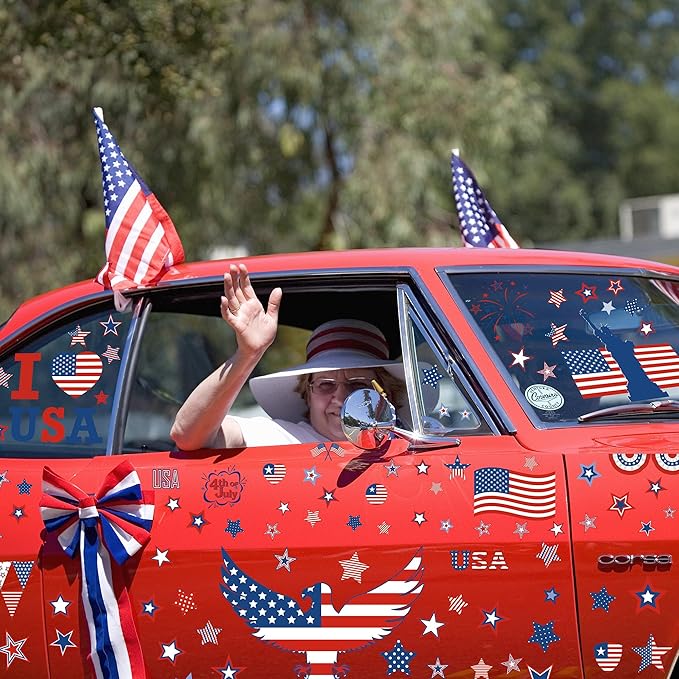 158 Pcs 4th of July Window Clings, 9 Sheets Patriotic Window Clings Decals, Watercolor Double-Sided American Flag Stars Firework Window Stickers for Independence Day Parade Veterans Memorial Day Decor-Ruum Studio Home
