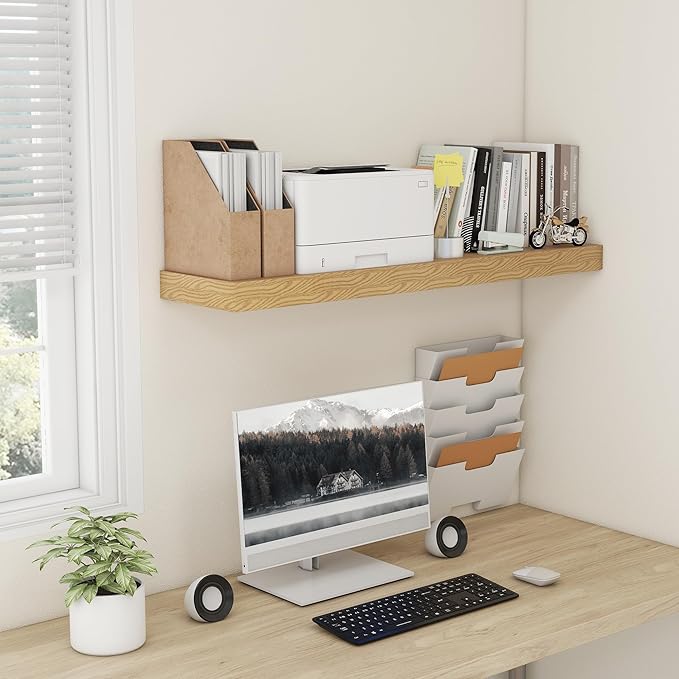 12 Inch Deep Floating Shelves for Wall, 48W x 12D Rustic Oak Wood Floating Shelves, Large Floating Shelves Set of 1 for Living Room Bathroom Laundry Room Bedroom Kitchen Home Office - Oak-Ruum Studio Home