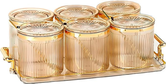 Acrylic Condiment Spice Jars,Condiment Spice Box With Lids and Spoons and Tray,Clear Plastic Condiment Canisters,Seasoning Box 6 Pack,Seasoning Box Set for Kitchen to Storage Salt,Paprika,Sugar-Ruum Studio Home