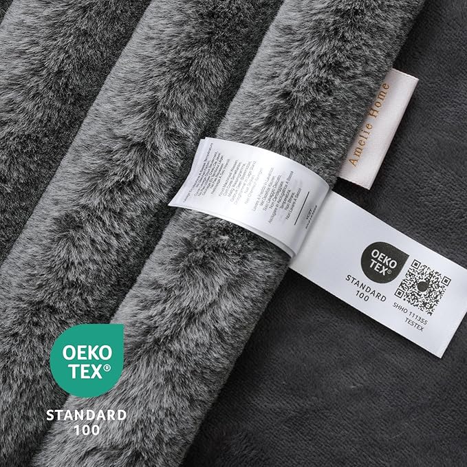Amélie Home Faux Fur Throw Blanket for Couch, Ultra Cozy Fuzzy Fluffy Fur Luxurious Soft Striped Plush Gift Blankets for Family Sofa Chair Bed Living Room Bedroom, 60"x80", Ionic Wolf Gray-Ruum Studio Home