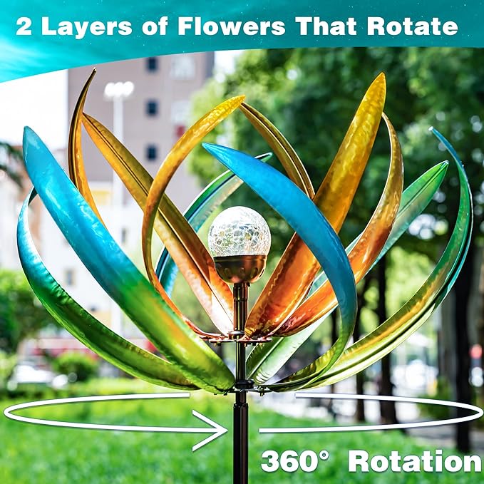 82" Vibrant Multicolor Solar Tulip Large Wind Spinner - Outdoor Garden Decor with Auto-Illuminated Glass Orb for Patio, Lawn & Yard Decoration-Ruum Studio Home
