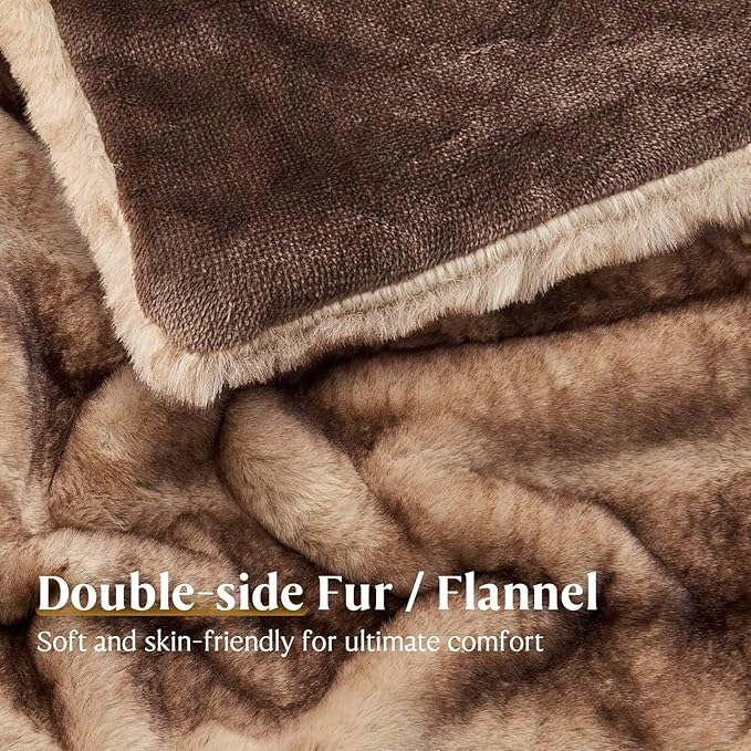 Luxury Faux Fur Blanket - Soft Warm Plush Blankets for Couch Sofa Bed, Fluffy Thick Throws for Bedroom, Office, Living Room, Decorative Reversible, Not Easy to shed - 50"x60", Brown-Ruum Studio Home
