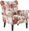 BELLEZE Modern Accent Chair for Living Room, High Back Floral Armchair with Wooden Legs, Upholstered Wingback Side Chair Padded Armrest Single Sofa for Living Room, Bedroom - Allston (Red Floral)-Ruum Studio Home
