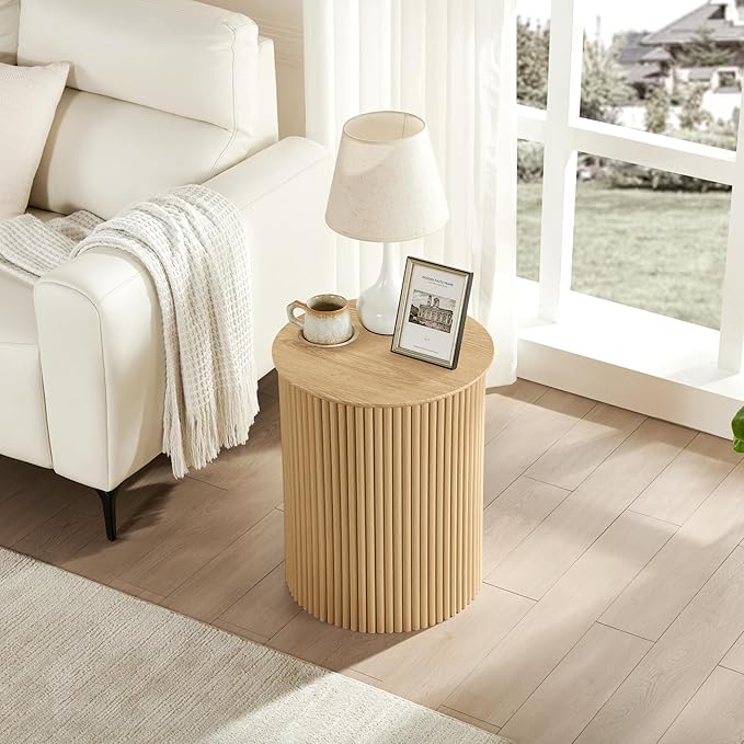 AVZEAR Fluted Round Side Table, Small End Table Modern Boho Nightstands, Circle Bedside Tables Bohemian Accent Table Wood Night Stand for Small Spaces, Living Room, Bedroom(Natural)-Ruum Studio Home