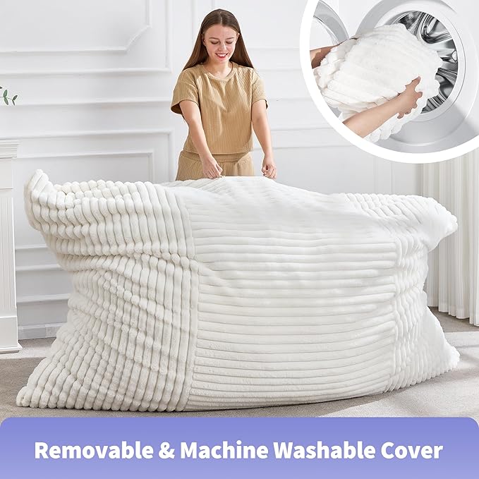 Hobestluk 3 in 1 Bean Bag Chair Giant Bean Bag Chairs Convertible Bean Bag Floor Cushion with Machine Washable Cover, Beanbag Chairs for Adult (White)-Ruum Studio Home