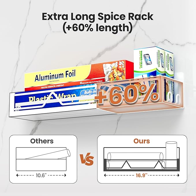 16.9 Inch Wide Large Capacity Magnetic Spice Rack for Refrigerator, 4 Pack Metal Fridge Shelf, White-Ruum Studio Home