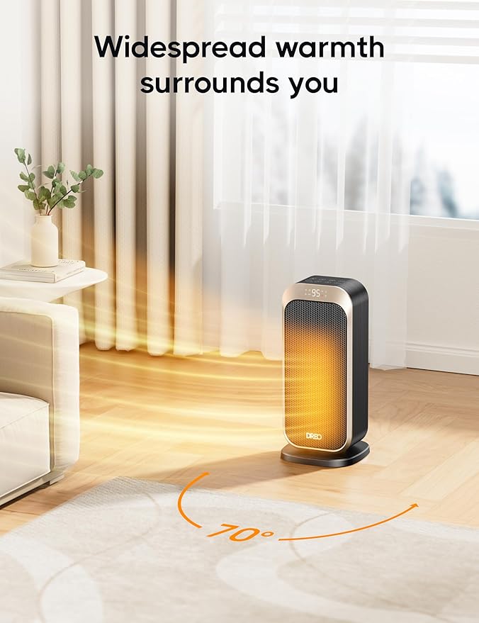 Dreo Space Heaters for Indoor Use, 1500W Portable Electric Heater with Remote and Thermostat, PTC Ceramic, Safety Heat with 70° Oscillation for Bedroom Office Home, Quiet, 12H Timer-Ruum Studio Home