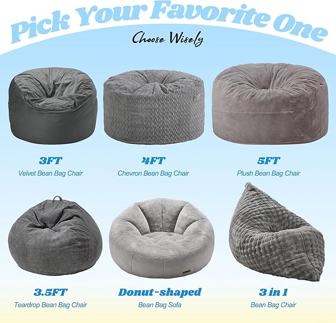 Hobestluk 3 in 1 Bean Bag Chair Giant Bean Bag Chairs for Adults with Bubble Cover Convertible Bean Bag Floor Cushion with Machine Washable Cover for Living Room (Bubble Grey)-Ruum Studio Home