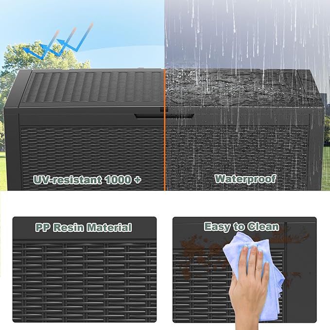 DRATO 100 Gallon Large Deck Box, Outdoor Storage Box for Patio Furniture, Patio Cushions, Gardening Tools, Pool Supplies,660lbs Weight Capacity,Waterproof Resin Storage Boxes-Ruum Studio Home