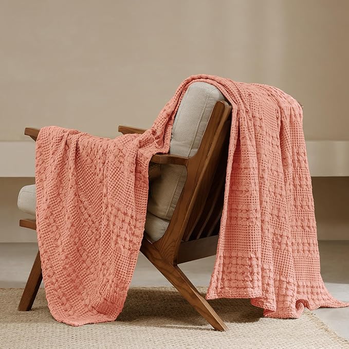 PHF 100% Cotton Waffle Weave Throw Blanket, Soft Lightweight Breathable Cozy Summer Throws for Couch Bed Sofa, Luxury Aesthetic Woven Blanket for Home Decor & Office, 50"x60", Canyon Clay-Ruum Studio Home