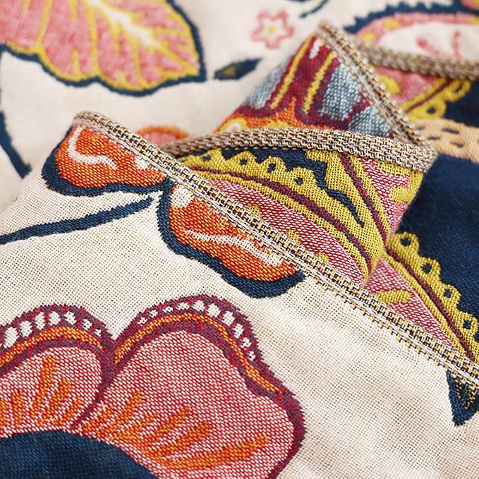 Boho Muslin Blanket for Adults 6-Layer Gauze 80 x 90 Inches Soft Cozy 100% Cotton Summer Cooling Blanket Floral Farmhouse Home Decor Sofa Bed Coverlet Both Sides (Boho Floral, 80 x 90 in)-Ruum Studio Home