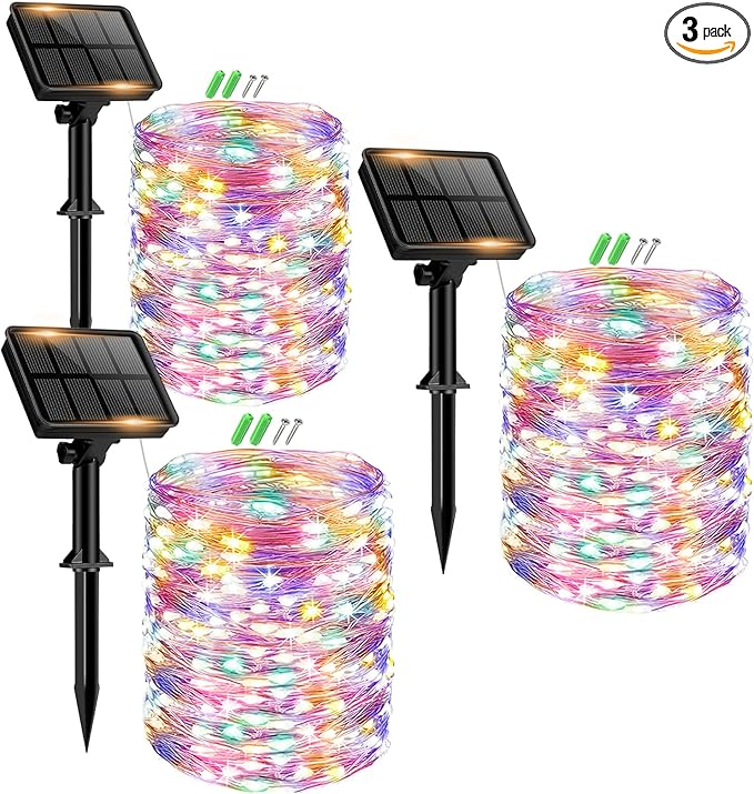 3 Pack Solar Fairy Lights for Outside Waterproof, 49FT/15M 150LED Solar String Lights Outdoor 8 Modes Solar Twinkle Lights for Garden Yard Christmas Tree Wedding Party Decor, Multicolor-Ruum Studio Home