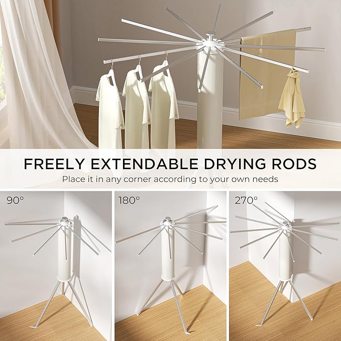 Tripod Clothes Drying Rack, Garment Rack Portable and Foldable Space Saving Laundry Drying Rack - Dryer Rack Clothing Floor Folding Balcony Bedroom Household (Silver(Aluminum), 12 rods)-Ruum Studio Home
