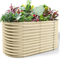 Land Guard 6x3x3ft Oval Galvanized Raised Garden Beds, Large-Capacity Metal Planter Box Outdoor, Durable Deep Raised Garden Bed 3ft Tall, Raised Beds for Gardening Vegetables, Cream Yellow-Ruum Studio Home