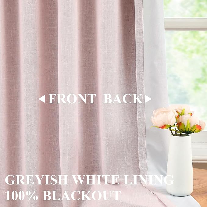 Vision Home Soft Pink Pinch Pleated Full Blackout Curtains Linen Blended Room Darkening Curtain Panels 102 inch for Living Room Bedroom Thermal Insulated Pinch Pleat Drapes with Hooks 40" Wx102 Lx2-Ruum Studio Home
