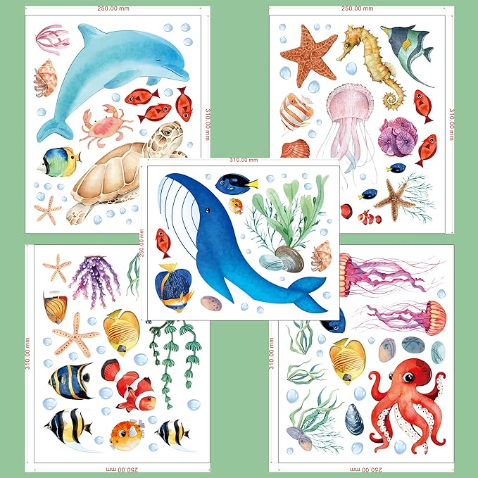 Sea Turtle Ocean Fish Wall Decals Glow in The Dark, Under The Sea Life Animals Stickers for Ceiling, Girls Boys Waterproof Decoration for Living Room Wall Bathroom Toilet-Ruum Studio Home
