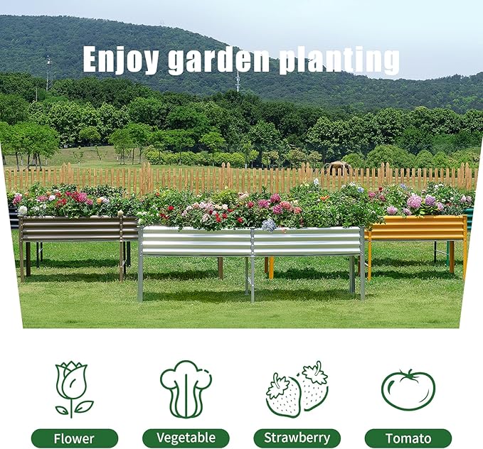 Land Guard Galvanized Raised Garden Bed with Legs, 96×24×32in Raised Garden Beds Outdoor with Drainage Holes, Planter Boxes Outdoor for Backyard, Patio, Balcony, 800lb Capacity, Gray-Ruum Studio Home