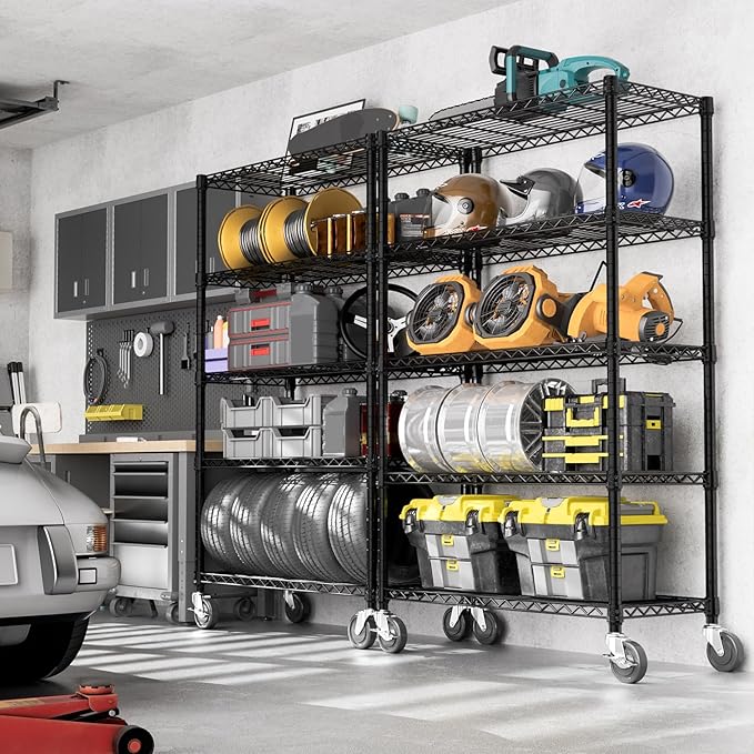 5-Shelf Storage Shelves,Wire Shelving Heavy Duty Metal Storage Shelving Unit Adjustable Garage Shelving Rack Pantry Kitchen (Black, 5 Tier,17.7" D x 47.2" W x 76.7" H)-Ruum Studio Home