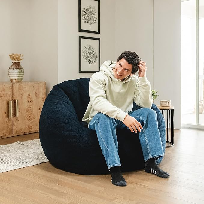 Big Joe Cloudberry Foam-Filled Structured Bean Bag Chair, Deep Blue Teddy Boucle-Ruum Studio Home