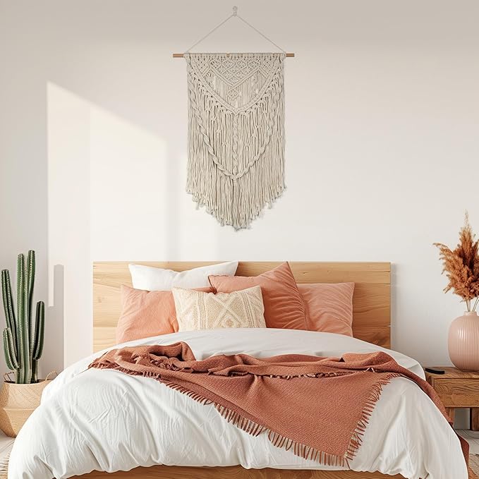 JONKASIPA Macrame Wall Hanging - Bohemian Handmade Woven Tassel Tapestry Chic Lace Hanging Home Decor,Macrame Wall Decor for Bedroom,Living Room or Apartment(White)-Ruum Studio Home