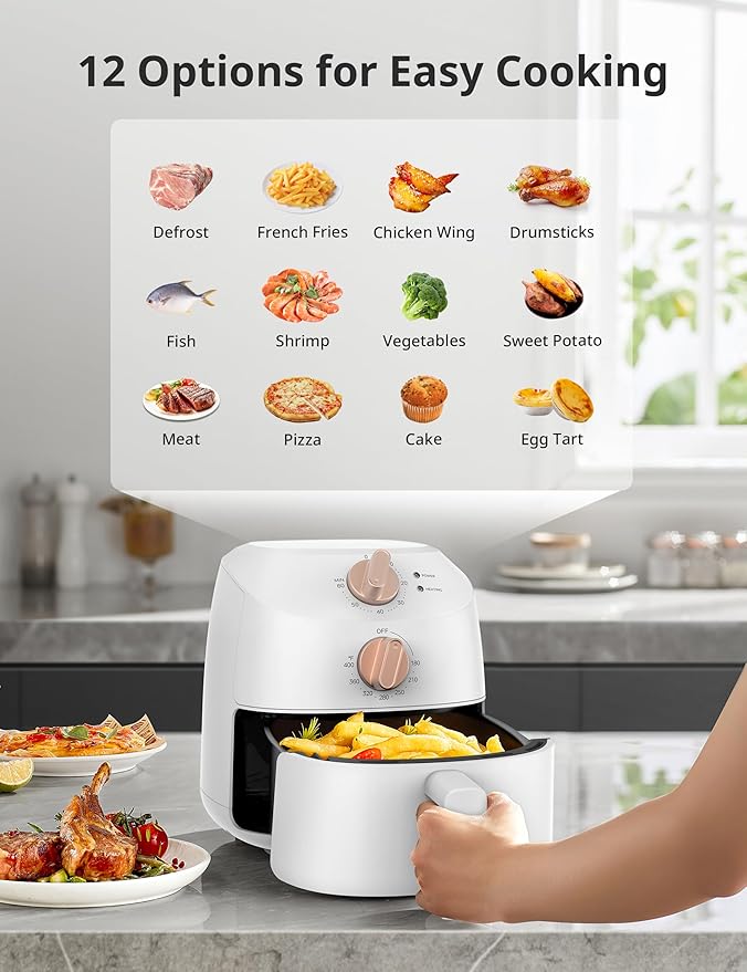 COMFEE' Compact 2.1 Quart Air Fryer with 12 Menu Options, Adjustable Timer & Temperature Control 180-400 degrees F, Dishwasher-Safe Nonstick Fry Basket with Stainless Steel Finish-Ruum Studio Home
