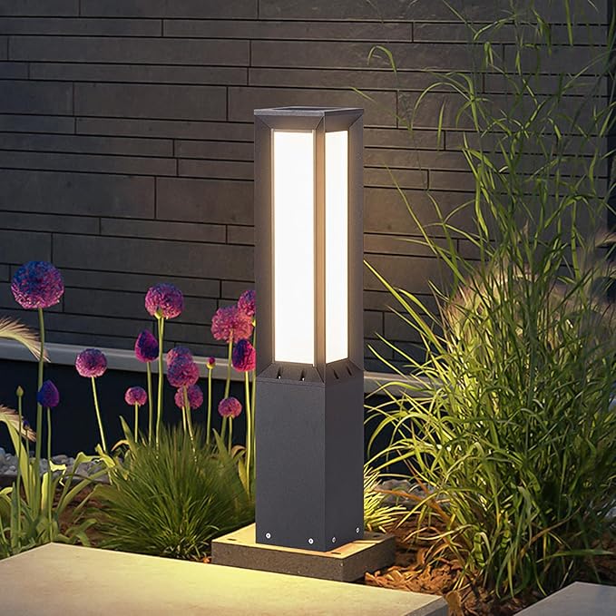 Solar Pathway Lights Outdoor, 32 Inch Modern Landscape Bollard Lighting Solar Powered Path Light, IP65 Waterproof 3000K LED Garden Luxury Lights for Driveway, Lawn, Patio, Yard, Walkway-Ruum Studio Home