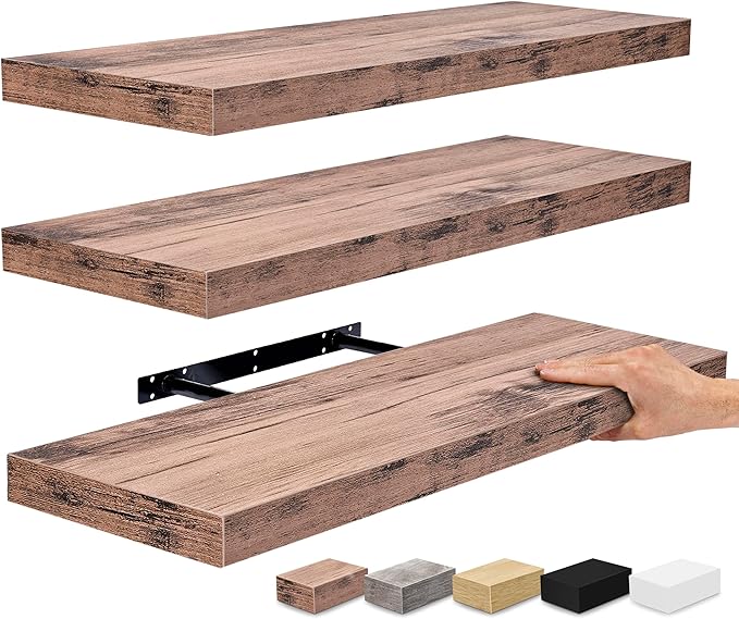Sorbus Floating Shelves for Wall - 24" Bathroom Shelves, Wall Decor for Bedroom, Kitchen, Living Room, Home Decor & Book Storage - Mounted Floating Shelf with Invisible Brackets (Mahogany, 3 Pack)-Ruum Studio Home