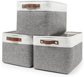 Storage Bins Large Fabric Storage Baskets for Shelves 3 Pack, Decorative Linen Closet Baskets with Handles for Organizing, Shelf, Clothes, Home, Office, 15x11x9.5Inches (Grey&White)-Ruum Studio Home