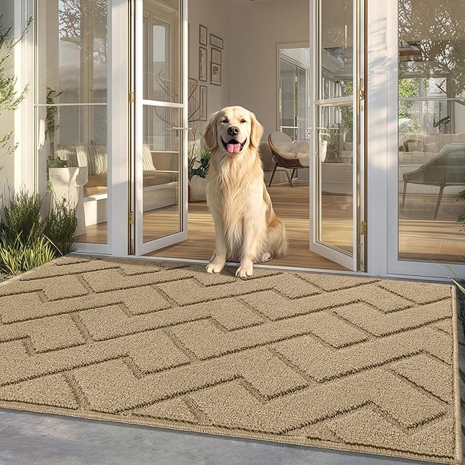 hicorfe Front Door Mat Outside Entrance,36"x59" Absorbent Muddy Dirt Resist Welcome Door Mats Outdoor Indoor,Stain and Fade Resistant,Non Slip Backing Entry Mat Doormat for Entryway(Beige)-Ruum Studio Home