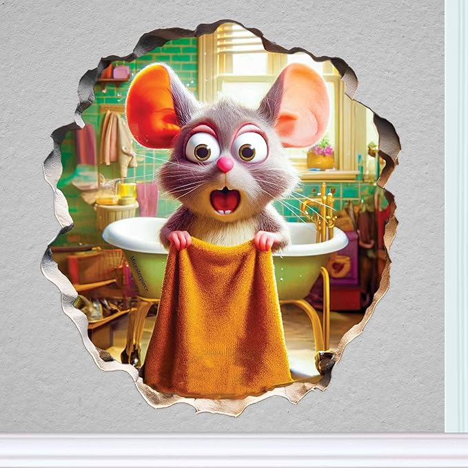 3D Mouse Sticker - Shower - Mousehole Wall Sticker Decal - Removable Bathroom Decor - Kids Room - Peel & Stick - Whimsical Home Decor - MICESTERPIECE-Ruum Studio Home