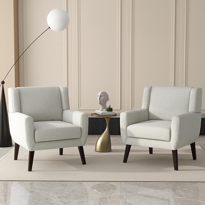UIXE Accent Chairs Set of 2, Fabric Upholstered Armchair for Living Room, Comfy Arm Chair Single Sofa Bedroom Side Reading Seat - Flax Beige-Ruum Studio Home