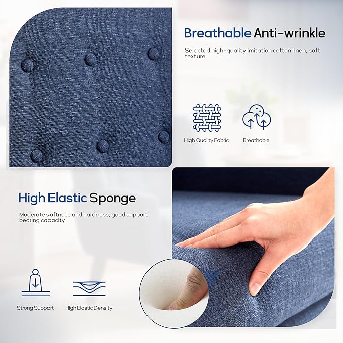 HUIMO Accent Chair Living Room Chair, Upholstered Button Tufted Armchair, Linen Fabric Sofa Chairs for Bedroom, Living Room, Mid Century Modern Comfy Reading Chair (Dark Blue)-Ruum Studio Home