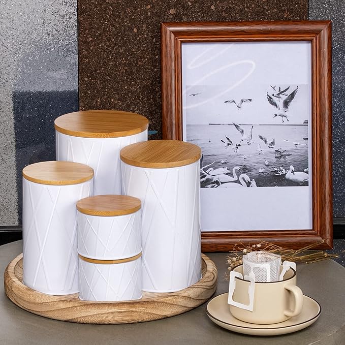 White Canister Sets for Kitchen Counter, Kitchen Canisters Set of 6, Flour and Sugar Containers, Coffee and Tea Storage, Modern Farmhouse Kitchen Decor-Ruum Studio Home