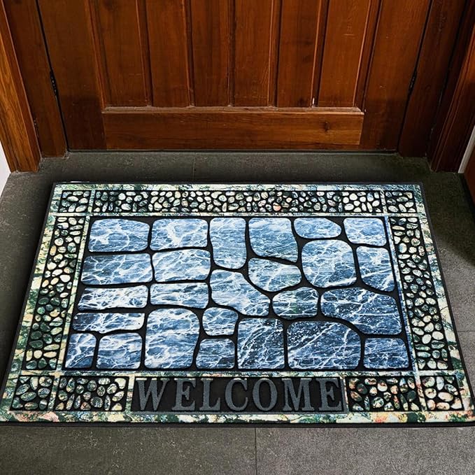 Door Mat Welcome Mat, Heavy Duty Door Mat 23.6 x 35.4 Inch Front Door Mat Rug Doormat for Outdoor Entrance Home Non-Slip Rubber Rug for Front Door, Outside, Entryway, Patio (Blue Welcome)-Ruum Studio Home