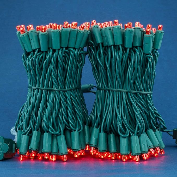 200 Count Red Wide Angle LED Christmas Lights, 66 ft Green Wire UL Certified Commercial Grade 5mm Holiday String Light Set (Red)-Ruum Studio Home