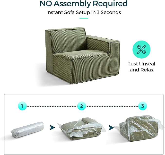LINSY HOME Modular Sectional Sofa, 105" Boneless Couch L Shaped 3-Seat Sofa with Ottoman, Corduroy Sectional Cloud Couches for Living Room, No Assembly Required, Green-Ruum Studio Home