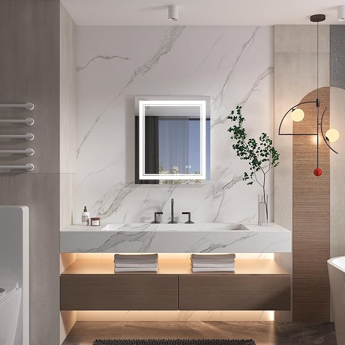 WELLFOR LED Bathroom Vanity Mirror 20 x 28 Inch, Lighted Anti-Fog Dimmable Mirror, IP44 Waterproof Wall Mounted Makeup Mirror, Packed with US Standard Plug and Touch Switch, (Horizontal/Vertical)-Ruum Studio Home