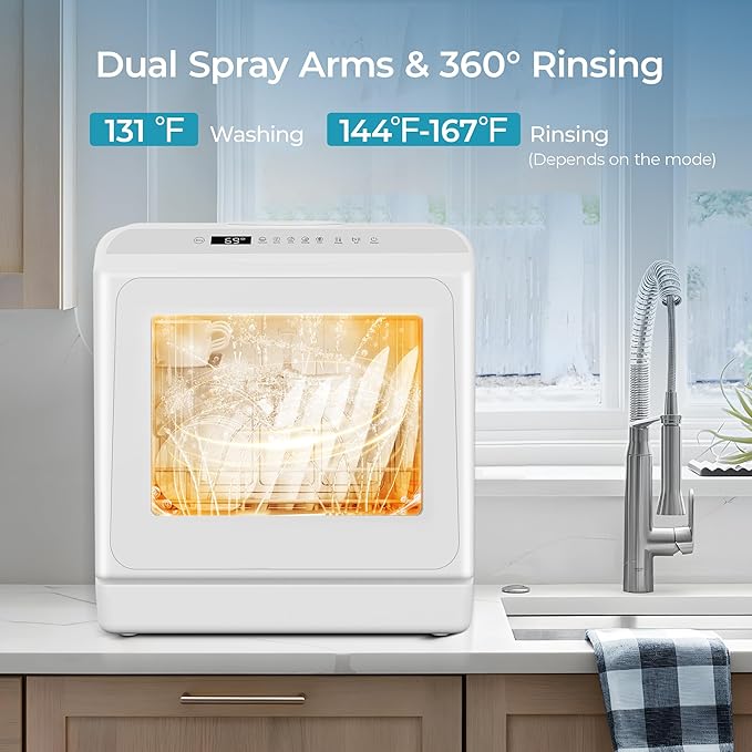 EUHOMY Portable Dishwasher Countertop Dishwasher, Mini Dishwasher Countertop with 5L Built-in Water Tank with 6 Modes, White, Table top dish washer with Baby Care for Apartment & RVs, No Hookup Needed-Ruum Studio Home