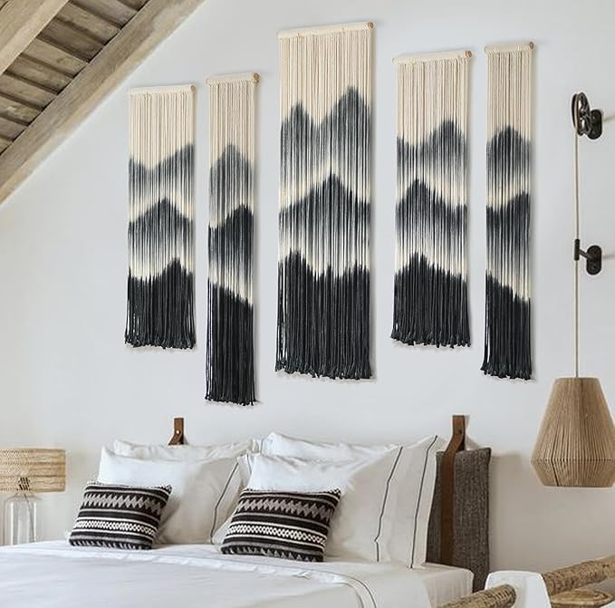 IOWER Large Macrame Wall Hanging 5Pcs Handmade Dip-Dyed Mountain Wall Decor Combination Suspension Bedroom Living Room Modern Fiber Yarn Wall Art-Ruum Studio Home