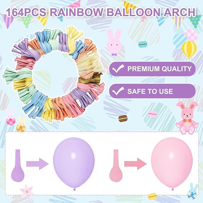 Amandir 164PCS Pastel Balloon Garland Kit, Rainbow Easter Unicorn Balloon Arch, Colorful Gold Confetti Balloons for Pastel Easter Baby Shower Wedding Ice Cream Mermaid Party Decorations Supplies-Ruum Studio Home