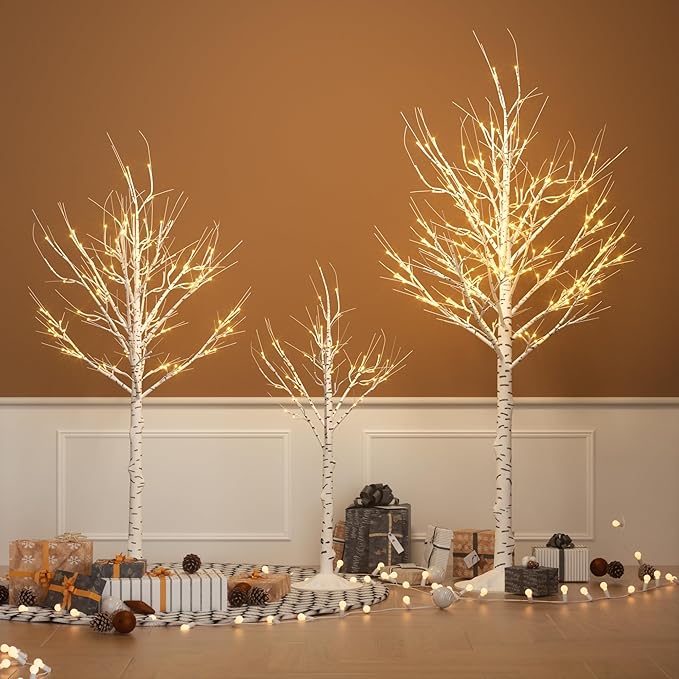 Outdoor Christmas Decorations Lighted Birch Tree Set of 3, LED Warm White 4, 6 and 8 Feet, for Indoor Christmas Decor, Party, Garden, Yard, Wedding, Holiday-Ruum Studio Home