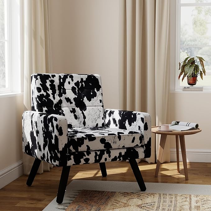 Kromax Mid-Century Modern Accent Chair for Living Room, 496 Lb. Weight Capacity, Dual Armrests, Comfy Extra Large Seat, Timeless Style Perfect for Reading & Relaxing, Cow Pattern-Ruum Studio Home