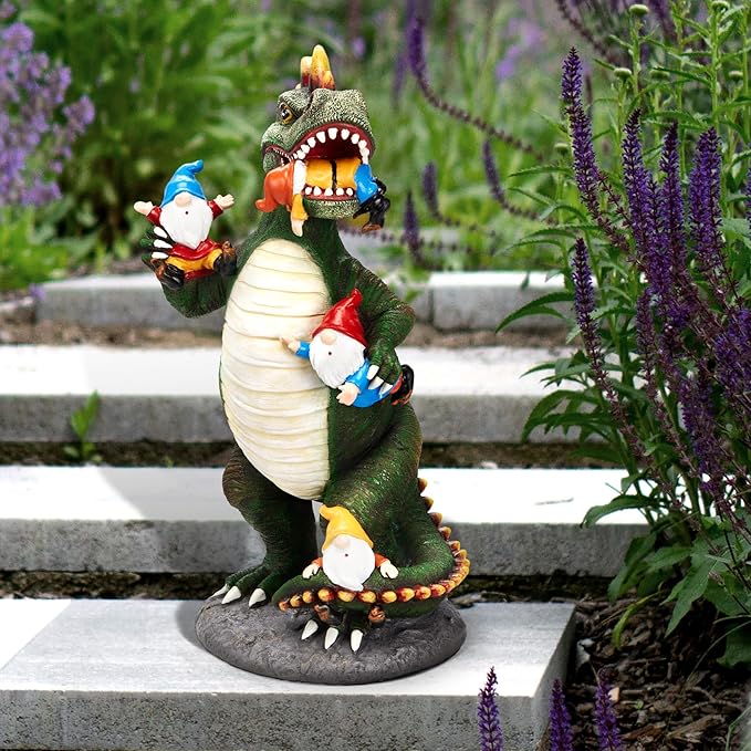 Dinosaur Eating Gnomes Garden Decor Statue - Funny Dinosaur Gnome Massacre Outdoor Decor for Yard, Patio, Lawn Ornaments - Garden Gifts for Mothers Day, Housewarming, Festival-Ruum Studio Home
