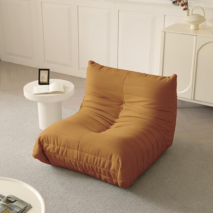Luxury Sofa Couch Chair, Lazy Floor Seating, Fireside Bean Bag Chair, Ergonomic Tatami Sofa Lounger for Living Room, Bedroom, Office, Single Seat, Brown-Ruum Studio Home