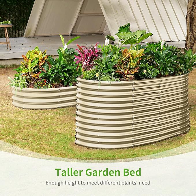 Land Guard 6x3x3ft Oval Galvanized Raised Garden Beds, Large-Capacity Metal Planter Box Outdoor, Durable Deep Raised Garden Bed 3ft Tall, Raised Beds for Gardening Vegetables, Cream Yellow-Ruum Studio Home