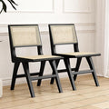 Accent Chair Dining Chairs Set of 2, Solid Wood Frame Boho Rattan Chair, Mid Century Modern Accent Chairs for Living Room Bedroom Dining Room Kitchen(Black)-Ruum Studio Home