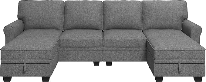HONBAY Convertible Sectional Sofa with Storage U Shaped Sectional Couch with Reversible Chaise Small Sectional Couches for Living Room,Grey-Ruum Studio Home