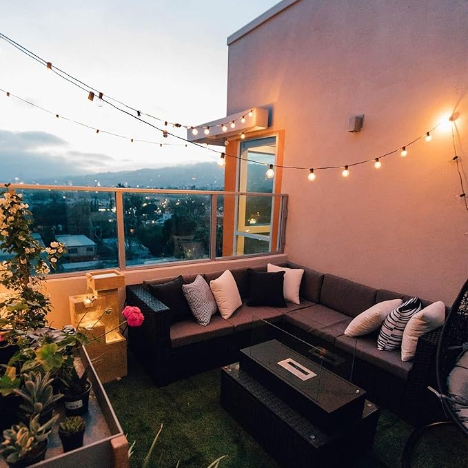 Brightown Led String Lights Outdoor 55Ft G40 Patio Lights with 52 Led Shatterproof Bulbs(2 Spare), Waterproof Led Globe Hanging Lights for Backyard Porch Bistro Balcony Decor, E12 Socket, 2200K-Ruum Studio Home